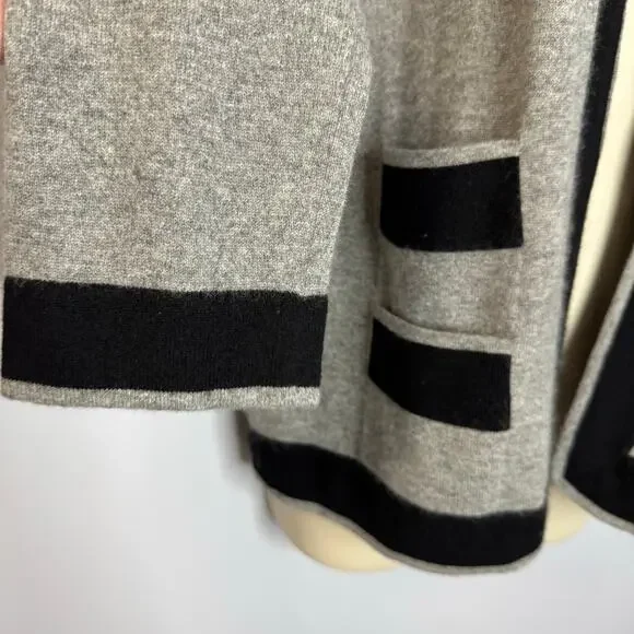 Neiman Marcus Cashmere Grey Black Trim Cardigan Sweater Feminist Luxury Womens L - Picture 4 of 9